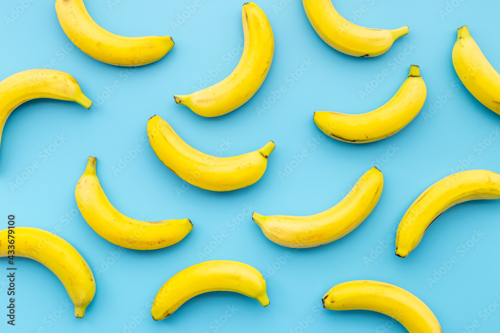 Colorful fruit pattern of bananas. Flat lay