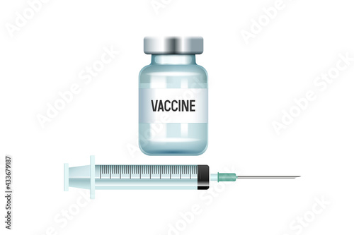 Ampoule with a vaccine and a syringe. Realistic vector illustration.