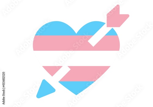 Flechazo con el colectivo transgénero. Corazón y flecha con la bandera transgénero en azul, rosas y blanco
