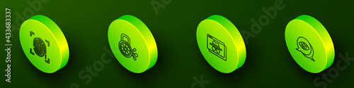 Set Isometric line Fingerprint, Cyber security, Browser incognito window and Eye scan icon. Vector