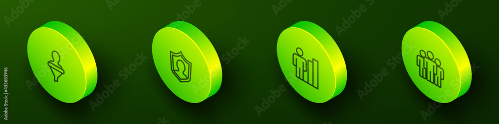 Set Isometric line Head hunting, User protection, Productive human and Users group icon. Vector Set Isometric line Head hunting, User protection, Productive human and Users group icon. Vector