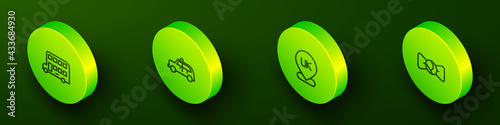 Set Isometric line Double decker bus, Taxi car, Location England and Bow tie icon. Vector