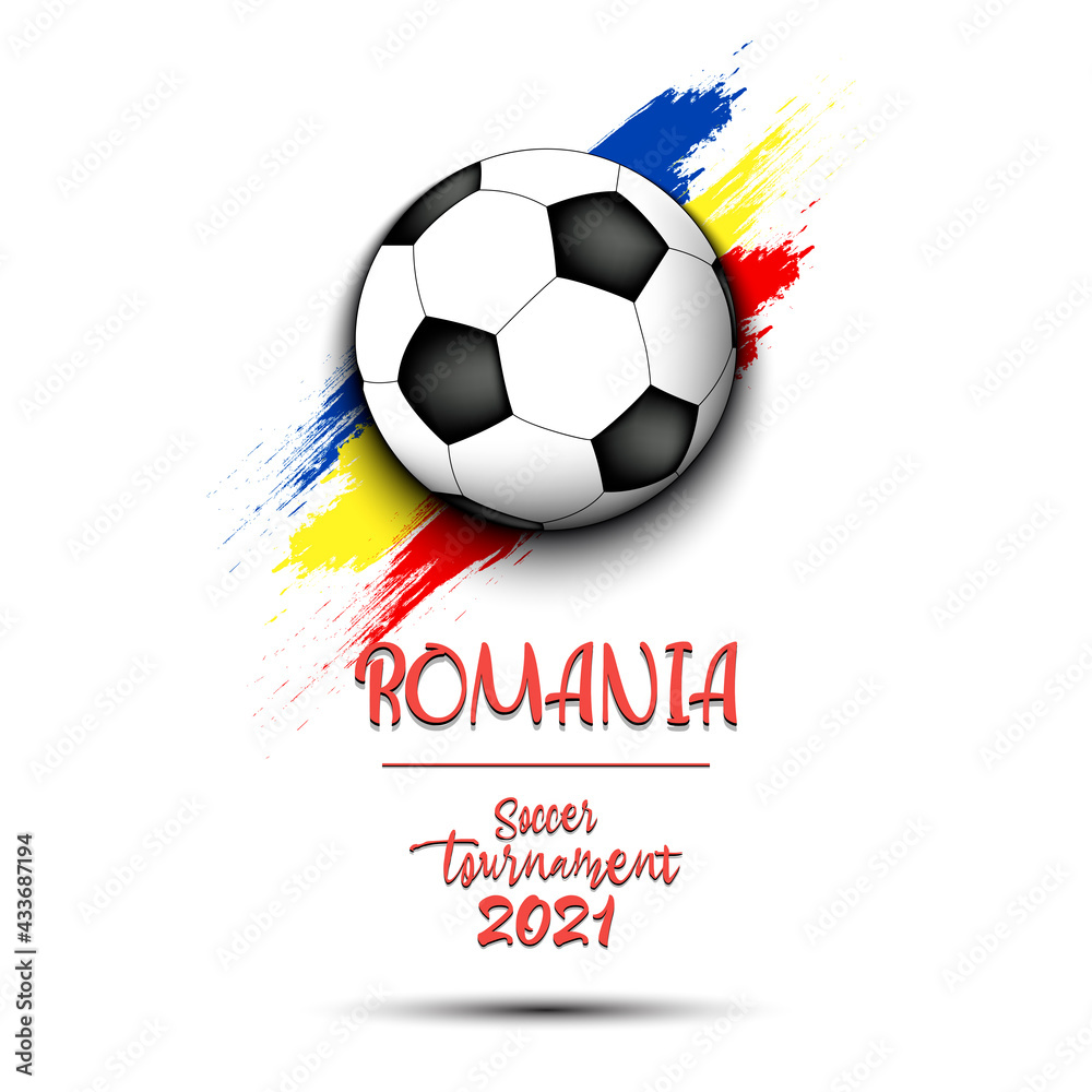 Obraz premium Soccer ball on the flag of Romania