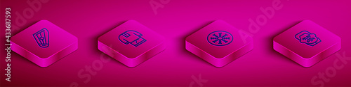 Set Isometric line Kankles, Kosovorotka, Snowflake and Joseph Stalin icon. Vector