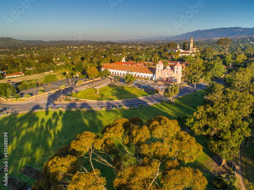 aerial view of Mission Santa Barbara and the Rose Garden, Santa Barbara, California