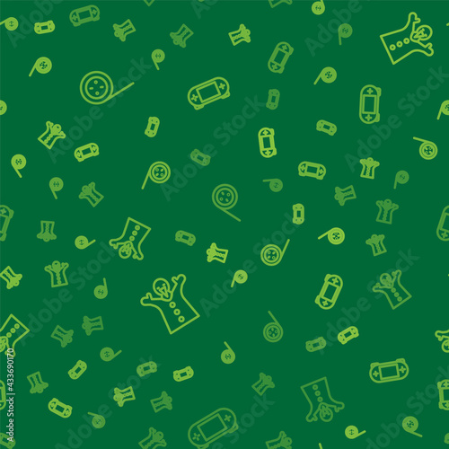 Set line Yoyo toy, Toy puppet doll on hand and Portable video game console on seamless pattern. Vector