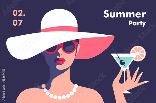 Summer party poster design template. Minimalistic style vector illustration.