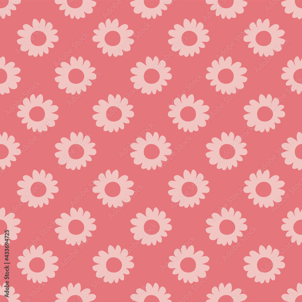 Pink Retro Flower Blooms Polka Dot Seamless Pattern Print Pink Retro Flower Blooms Polka Dot Seamless Pattern Print