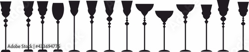 Wine  glass set, icon and logo, simple black graphic silhouette