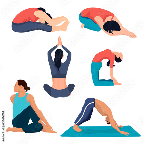 Man and woman doing yoga sport exercise or fitness vector illustration