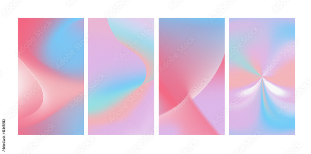 Pastel Gradient social media stories Background templates. Pink, blue Holographic Abstract Grainy set