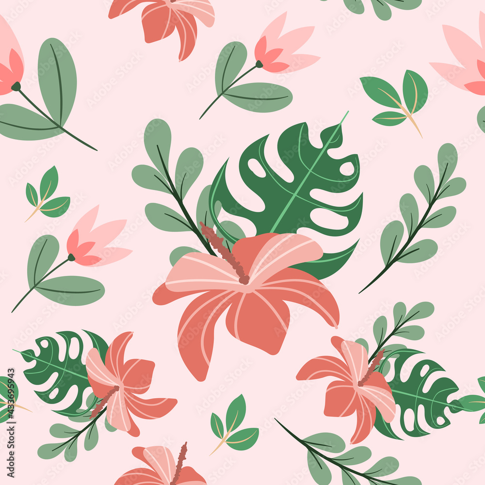 Pink leaves pattern , isolated on pink background, Vector Illustration  EPS 10