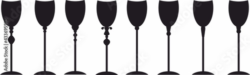 Wine  glass set, icon and logo, simple black graphic silhouette