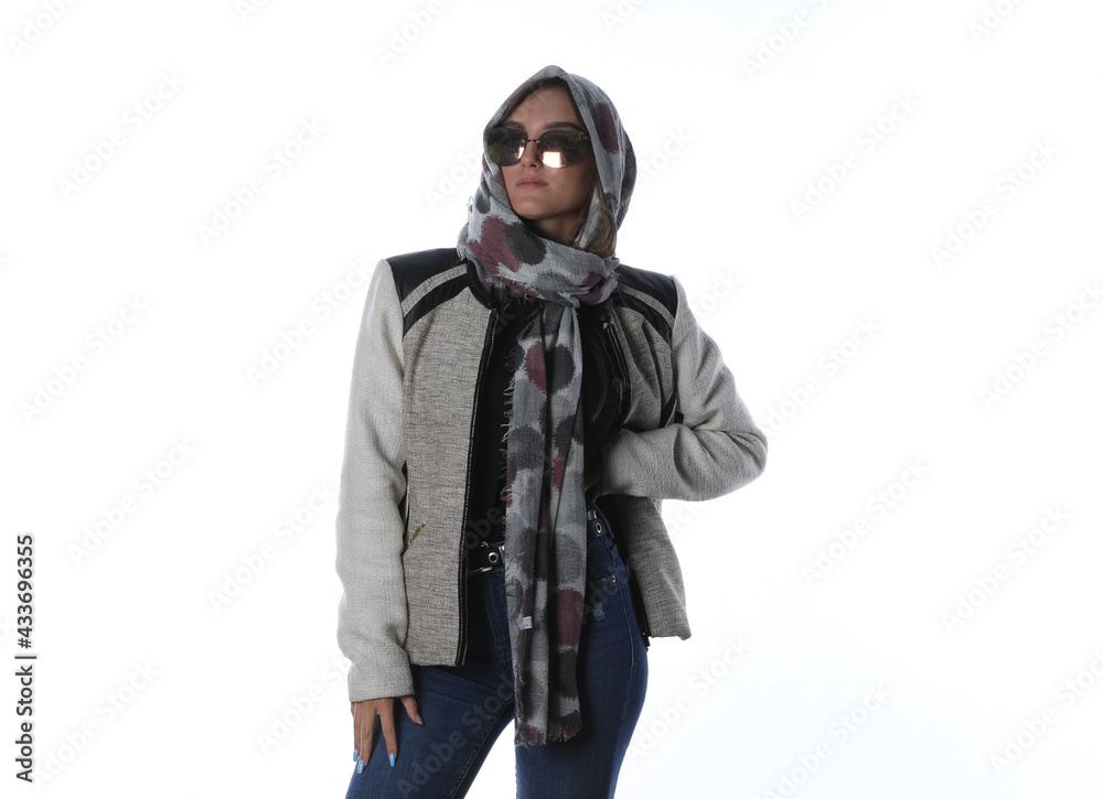 autumn portrait of a girl in sunglasses isolated on white background autumn portrait of a girl in sunglasses isolated on white background