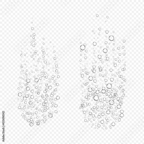 Effervescent bubbles on transparent background. Fizzy tablet dissolves in water solution. Realistic vector illustration of bubble fizz from soluble vitamin pill. Mockup for dissolving antibiotic drug