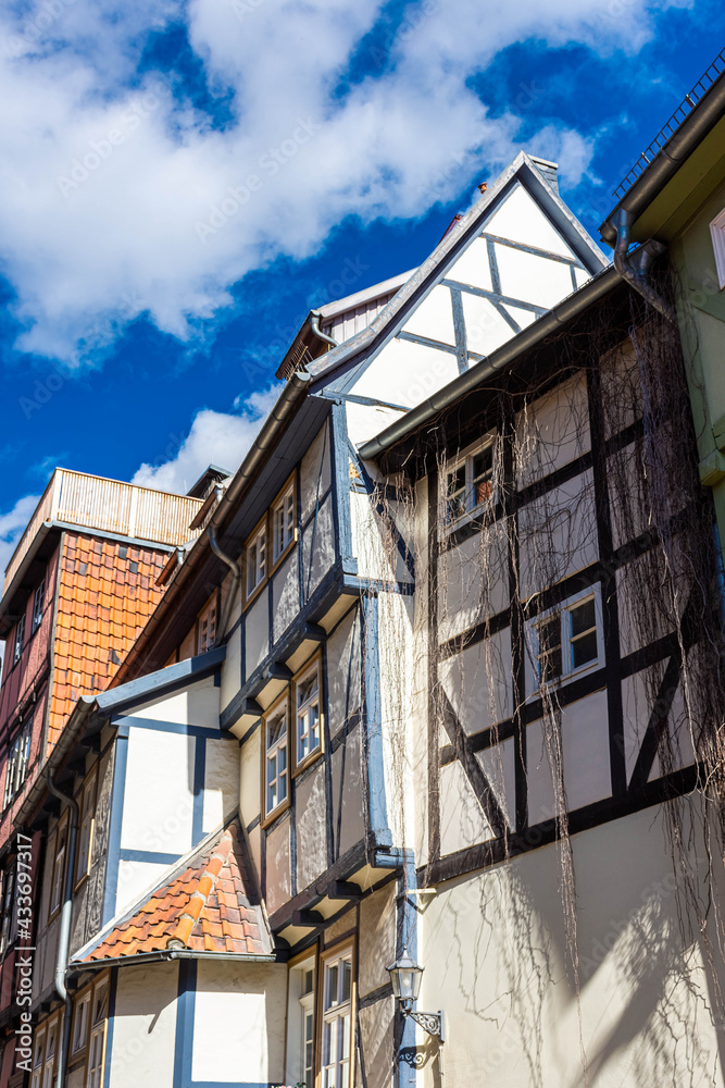 Beautiful half-timbered houses in the historic center of Quedlinburg Germany