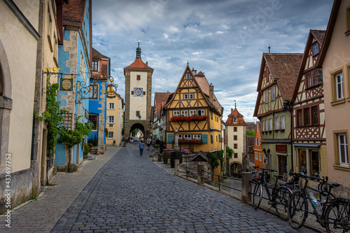 ROTHENBURG OB DER TAUBER, GERMANY, 26 JULY 2020 Colorful houses in the street of the historic center