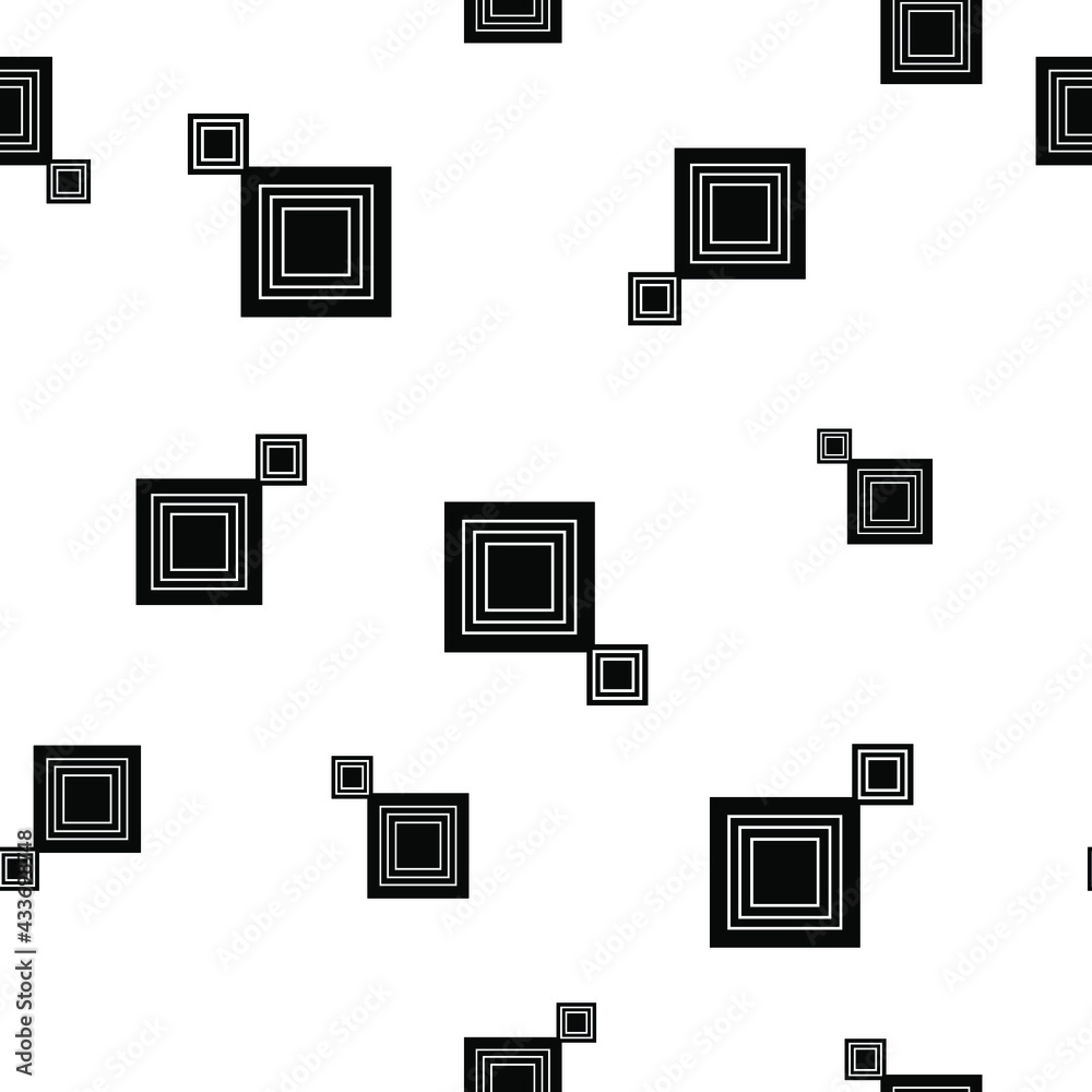 black and white seamless pattern of squares in the form of frames on a white background for prints on wallpapers and room decorations, as well as for prints on fabrics, packaging, clothes