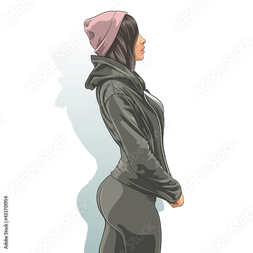 Fitness girl in a sports suit with beautiful shapes. Vector illustration