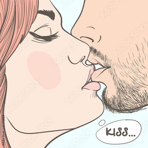 Close up portrait of young caucasian couple kissing