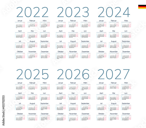 German Calendar for 2022, 2023, 2024, 2025, 2026, 2027. Week starts on Monday