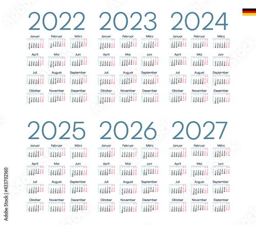 German Calendar for 2022, 2023, 2024, 2025, 2026, 2027. Week starts on Monday
