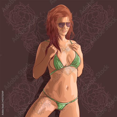 Sexy beach girl in micro bikini. Vector illustration