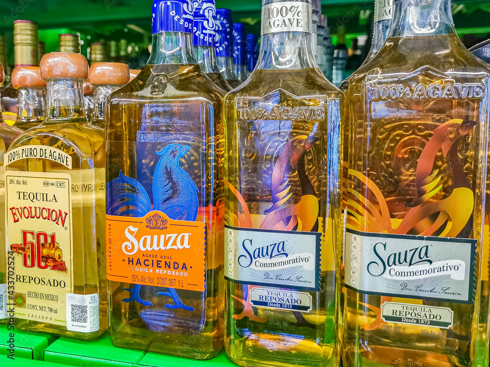 Buy Sauza Tequila Reposado Conmemorativo on the supermarket shelf Mexico.  Stock-Foto | Adobe Stock