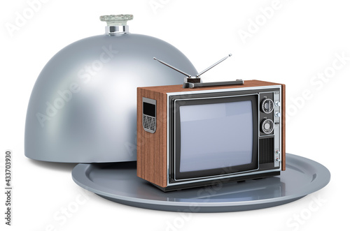 Photos Restaurant cloche with TV set, 3D rendering