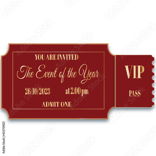 admit one red gold ticket vip pass