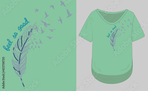 women's feather t shirt design, feather vector illustration, t shirts graphic/illustration
