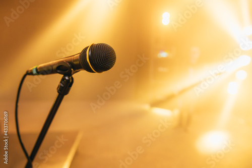 Microphone standing on a stage