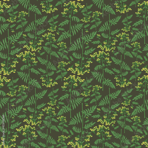Seamless botanical brown pattern with meadow plants 