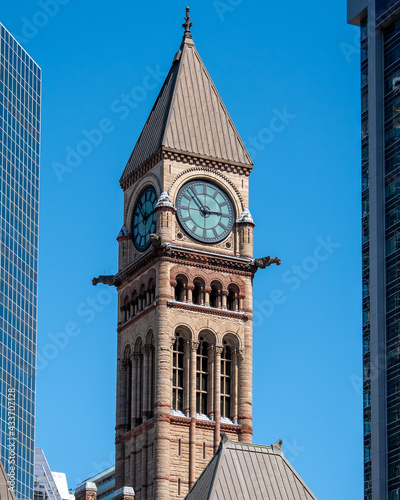 Photography Colonial Clock Tower in the Old City Hall  in Toronto, Canada-May 13, 2021
