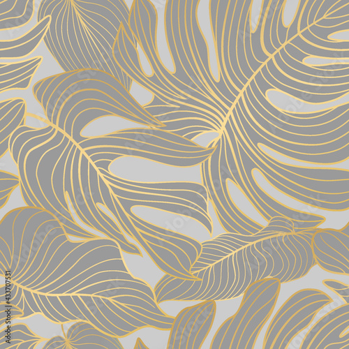 Floral leaves seamless pattern. Foliage garden background. Floral ornamenal t...