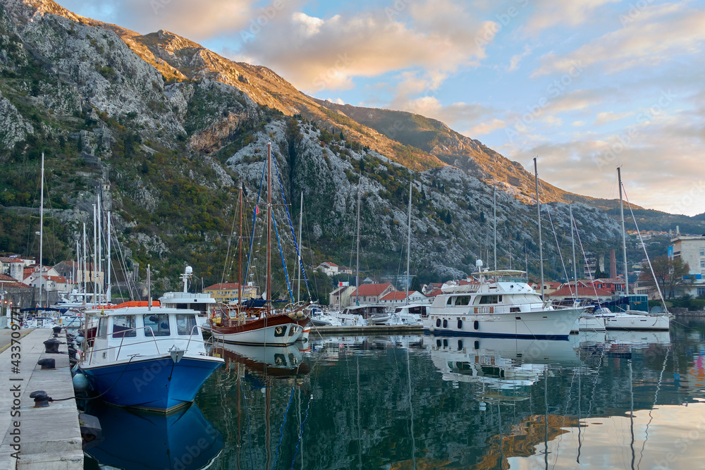 Yachts in the marina of Kotor, Montenegro