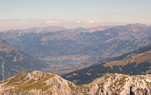 Beautiful view of a mountainous landscape with greenery in Durmitor Mendigunea Pitomine, Montenegro photo