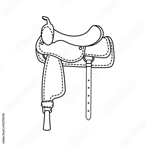 Vector flat outline cowboy western horse saddle isolated on white background
