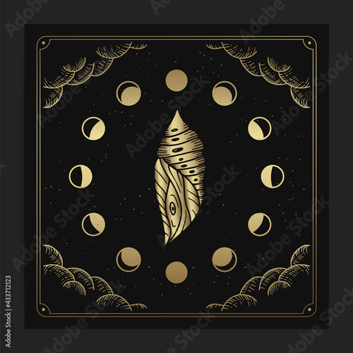 Cocoon with engraving, hand drawn, luxury, celestial, esoteric, boho style, fit for spiritualist, religious, paranormal, tarot reader, astrologer or tattoo vector