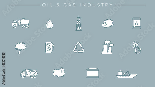 Oil and Gas Industry concept line style vector icons set