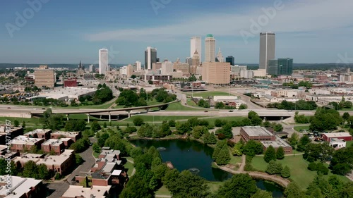 High Aerial View Over Interstate Highway System Tulsa Oklahoma photo