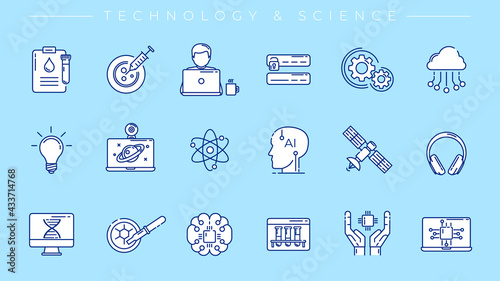 Technology and Science concept line style vector icons set. photo