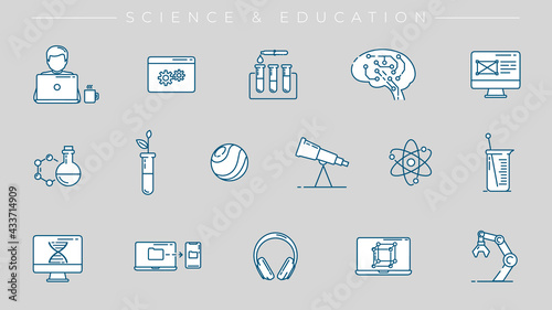 Science and Education concept line style vector icons set.