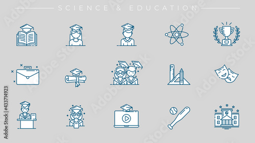 Science and Education concept line style vector icons set.