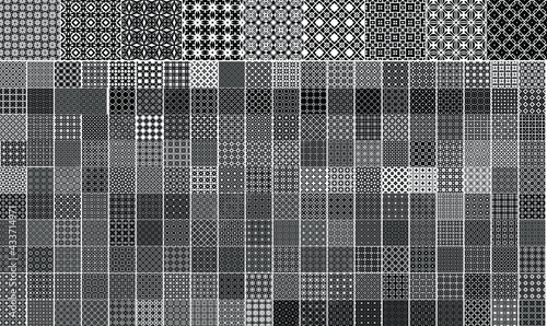 209 Universal different geometric seamless patterns. Endless vector texture can be used for wrapping wallpaper, pattern fills, web background,surface textures. Set of monochrome ornaments