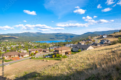 View of the lake from a community of luxury hilltop homes in the city of Liberty Lake, Washington, a suburb of Spokane, Washington, USA © Kirk Fisher