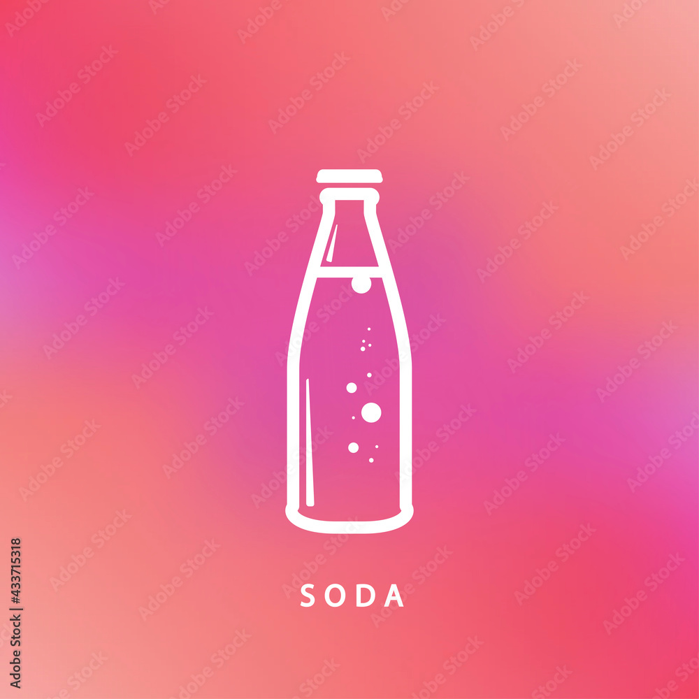 Glass bottle of sparkling water on a colored background. White glass bottle icon. Glass bottle of sparkling water on a colored background. White glass bottle icon.