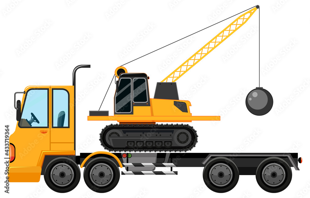 Naklejka premium Tow truck carrying bulldozer isolated background
