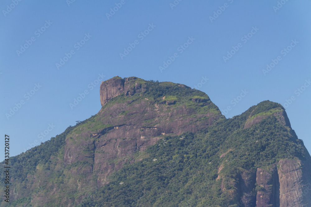 gavea stone view from Barra da Tijuca beach in Rio de Janeiro.