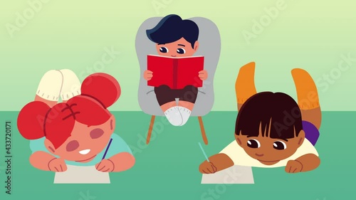 little students group studing characters photo